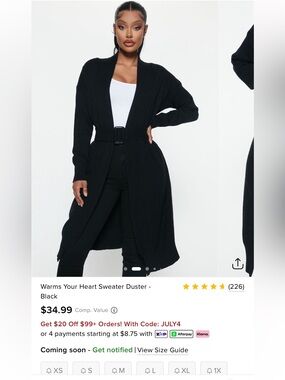 Fashion Nova Black Belted Sweater Duster Cardigan